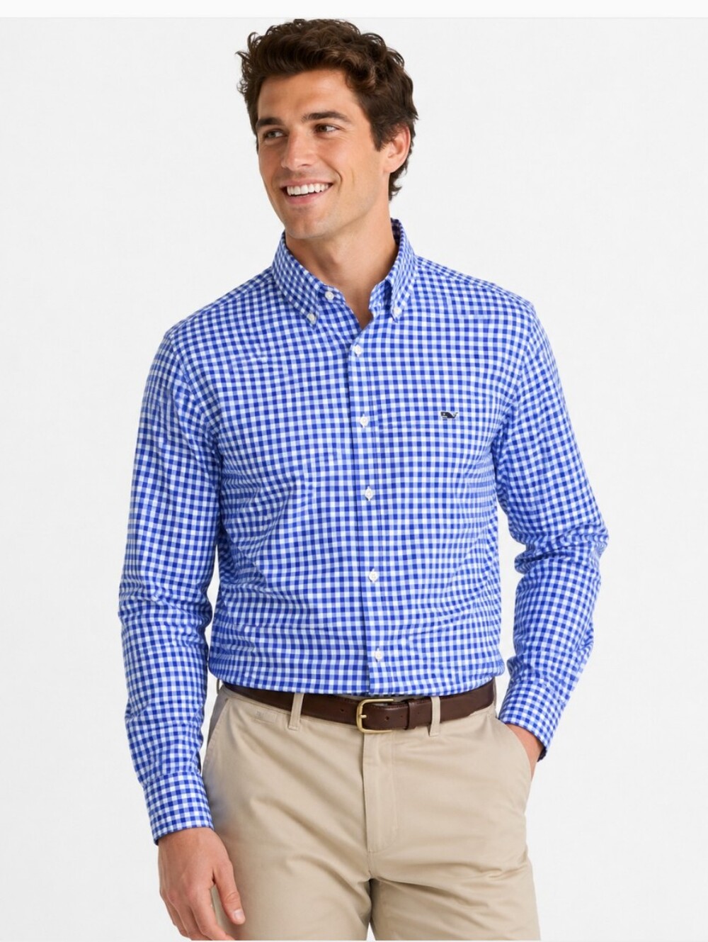 Vineyard Vines Blue White Gingham Slim Fit Whale Shirt Mens ,XL (Nylon/Poly)
